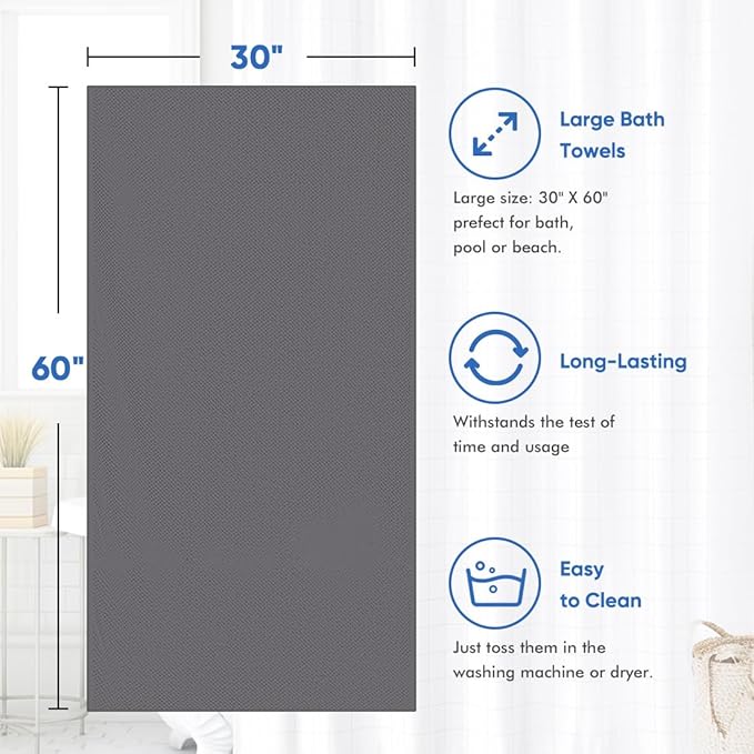 HOMEXCEL Bath Towel Set Pack of 4, 30 x 60 Inches Large Microfiber Bath Towels - Image 5