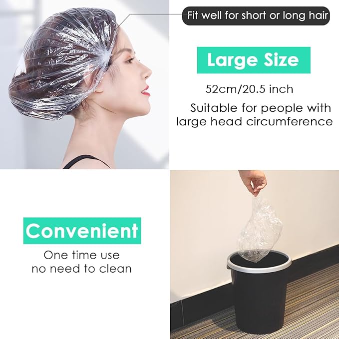 Keeygo Disposable Shower Caps 100 PCS Bath Caps Clear Waterproof Plastic Wraps - Image 5