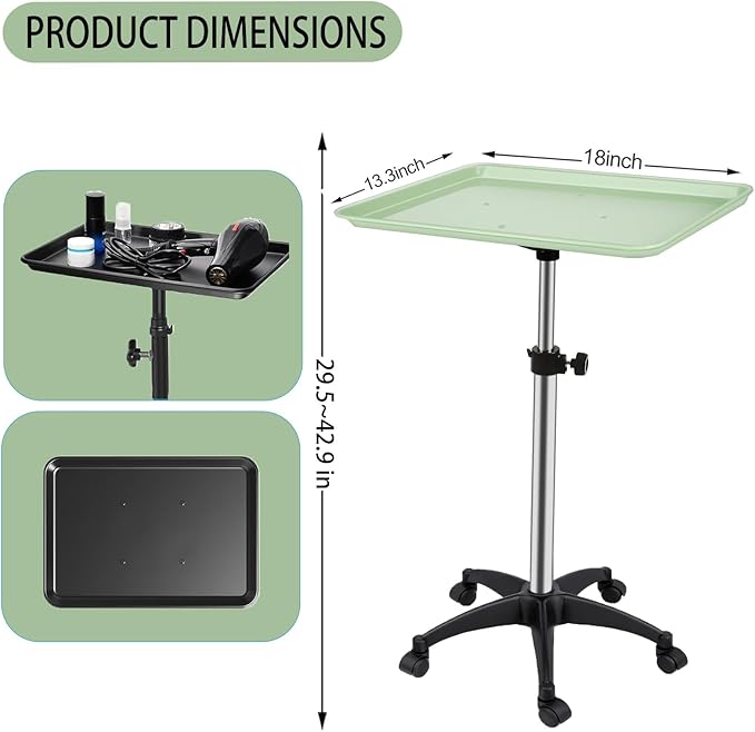 Salon Rolling Tray, Height Adjustable Tattoo Tray Rolling Cart, Storage Utility - Image 5