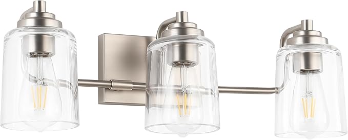 SOLFART Brushed Nickel Bathroom Lights Over Mirror 3 Lights Vanity Lights by SOLFART