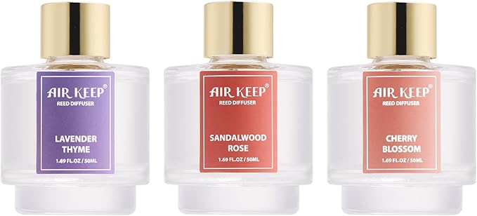 Airkeep Reed Diffuser Set of 3, Lavender Thyme Sandalwood Rose Cherry Blossom - Image 8