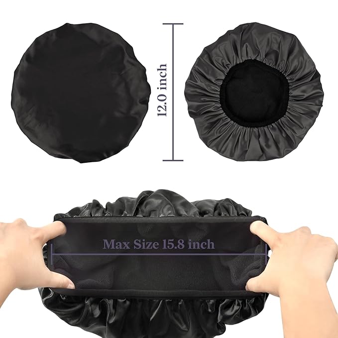 Three-Layer Terry Cloth Lined Satin Shower Cap, - Image 2