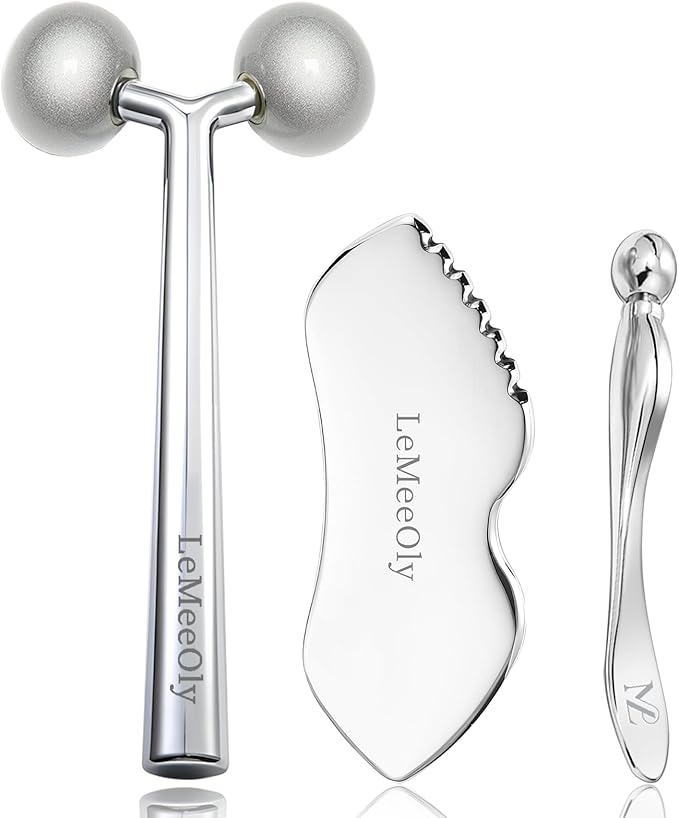 LeMeeOly 2Pcs Gua Sha Facial Tools Stainless Steel, Detailer GuaSha Set by LeMeeOly