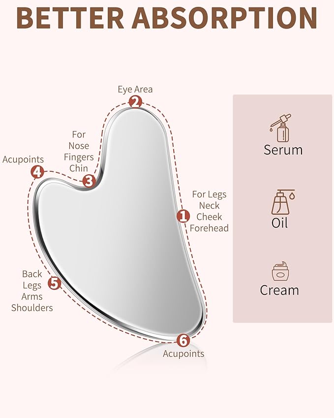 Stainless Steel Gua Sha Facial Tools, Tighten Skin Massage Guasha Beauty Tool - Image 7
