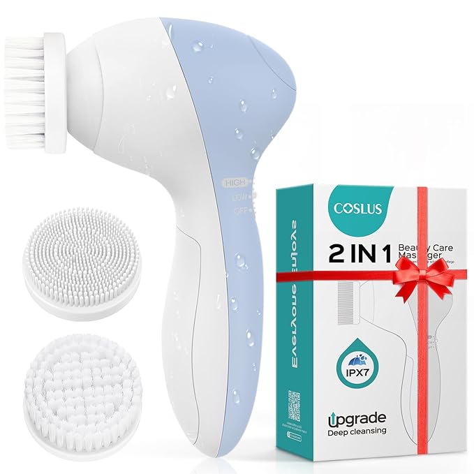 COSLUS Facial Cleansing Brush Silicone Face Scrubber: 2 in1 FBS-D Electric by COSLUS