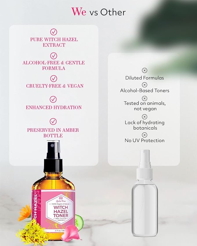 Witch Hazel Alcohol Free Toner by Leven Rose, 100% Pure Organic Facial Rose - Image 4