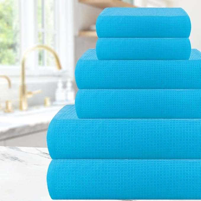 CASA COPENHAGEN Waffle 6Pcs 100% Egyptian Cotton Large Designer Towels Gift - Image 4