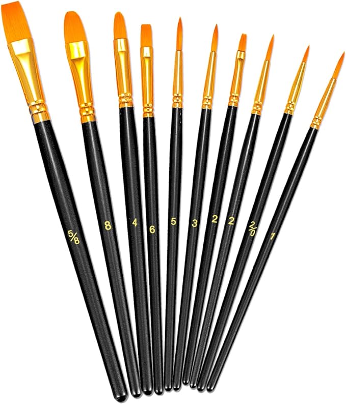 BOSOBO Paint Brushes Set, 10 Pieces Round Pointed Tip Paintbrushes Nylon Hair by ArtistPaintBrushesSet