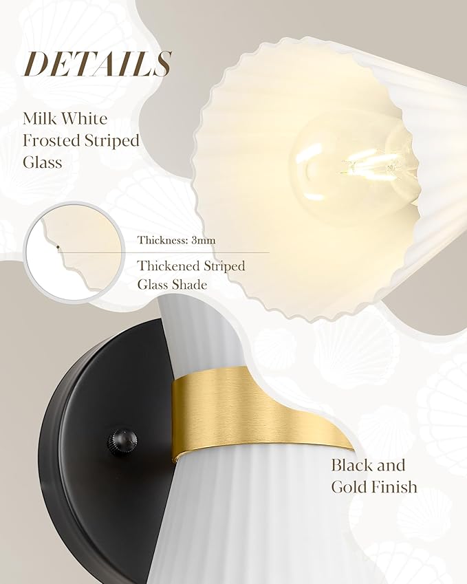 Wall Sconces Set of Two, HWH 14.3 Inch Black and Gold Bathroom Sconces - Image 8