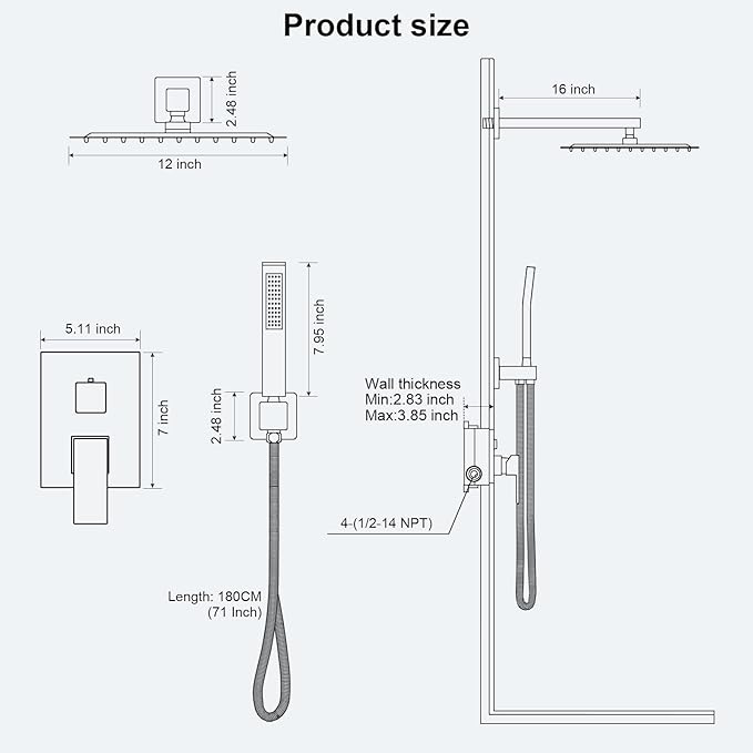 FPXRNG Shower Faucet Set Bathroom Square Rain Shower Head and Handle Set - Image 6