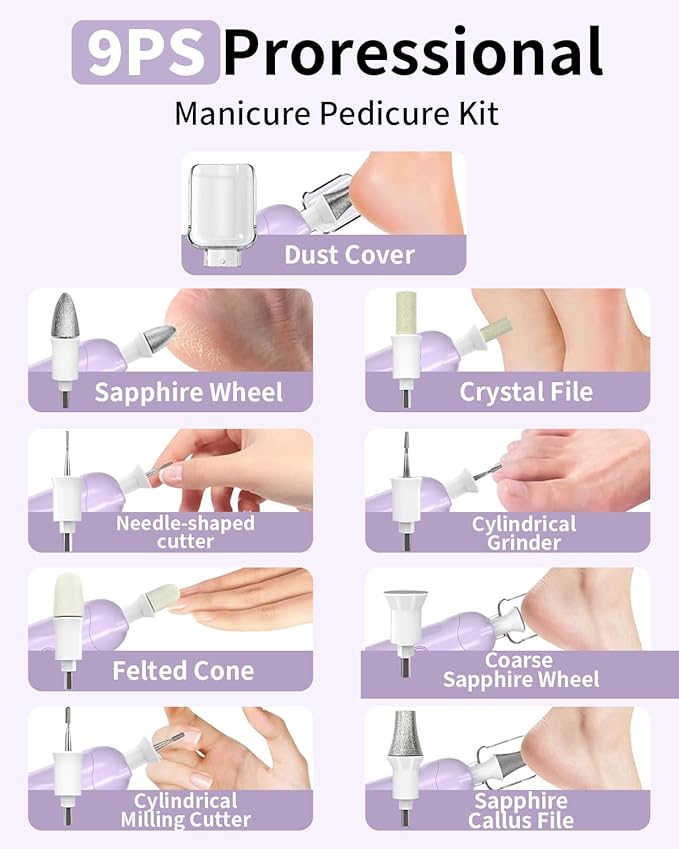 Cordless Electric Nail File Set, Rechargeable Pedicure Tools - Image 5