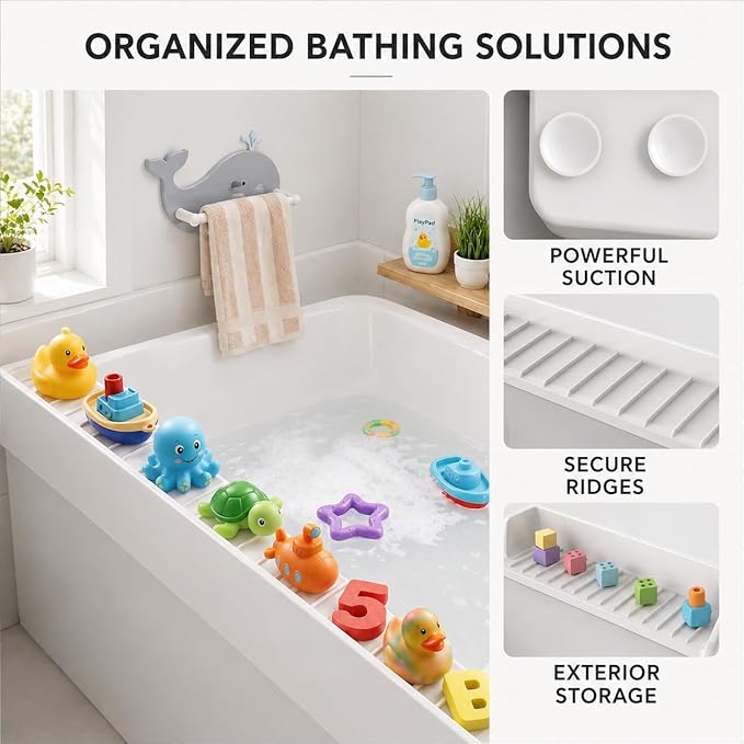 Bathtub Splash Guard for Tub Kids, Silicone Bath Toy Holder & Tub Side Tray - Image 6