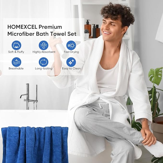 HOMEXCEL Bath Towels Pack of 2, Microfiber Ultra Soft Highly Absorbent Bath - Image 3