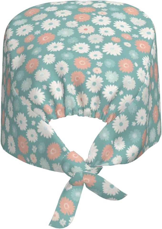 Scrub Cap for Women and Men Boho Black Leaf Pattern Adjustable Breathable - Image 8