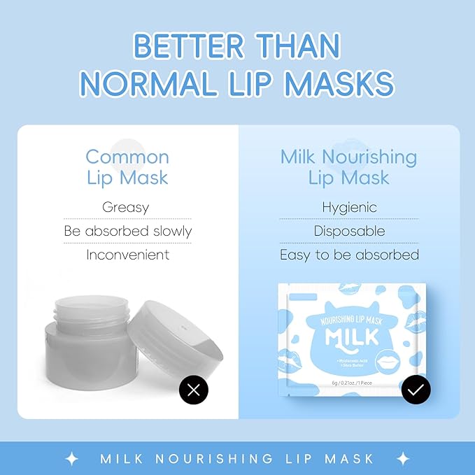AKARY Milk 5 Pcs Moisturizing Lip Mask, Lip Sleep Gel Pads Mask Bulk - Image 9