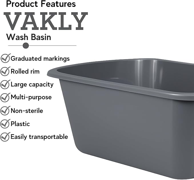 Vakly Wash Basins – Rectangular Plastic 7-Quart Graduated Hospital Soaking Tub - Image 4