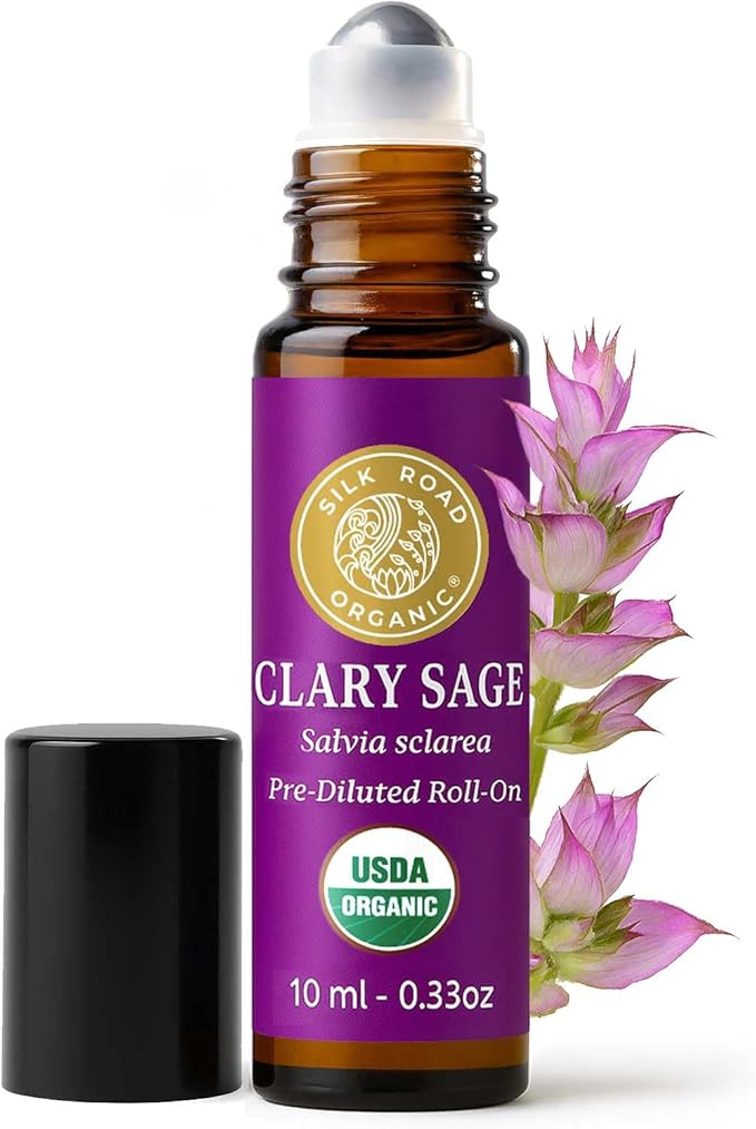 Silk Road Organic Clary Sage Essential Oil Roll On, 100% Pure USDA Certified by SILKROADORGANIC