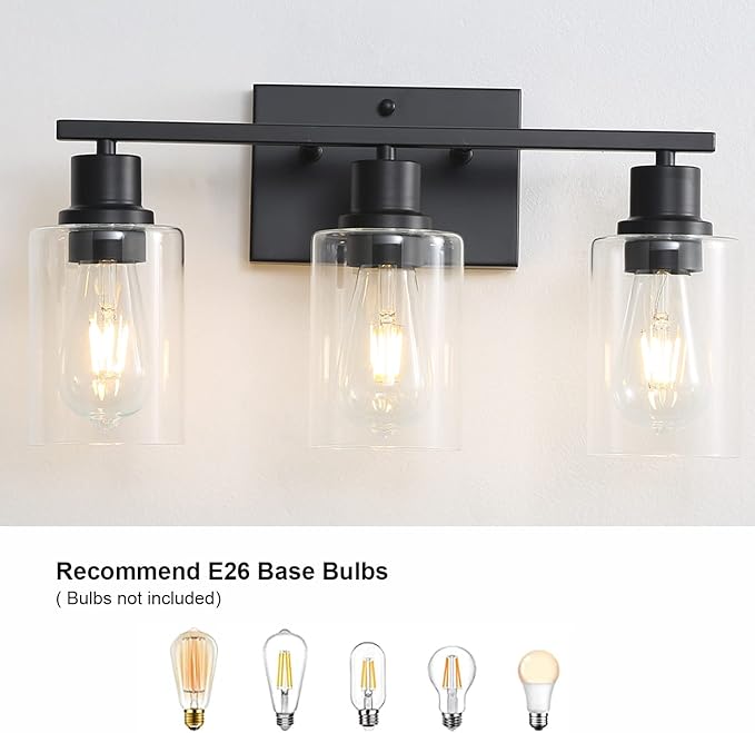 Bathroom Vanity Light Fixtures, 3-Light Matte Black Bathroom Lights, Wall - Image 3