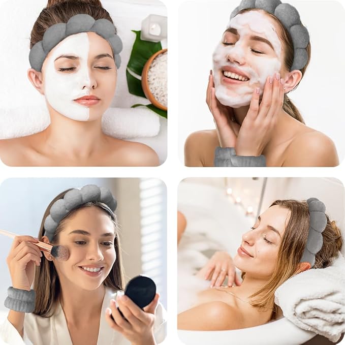 Spa Headbands for Washing Face Wristband Set Sponge Makeup Skincare Headband - Image 3