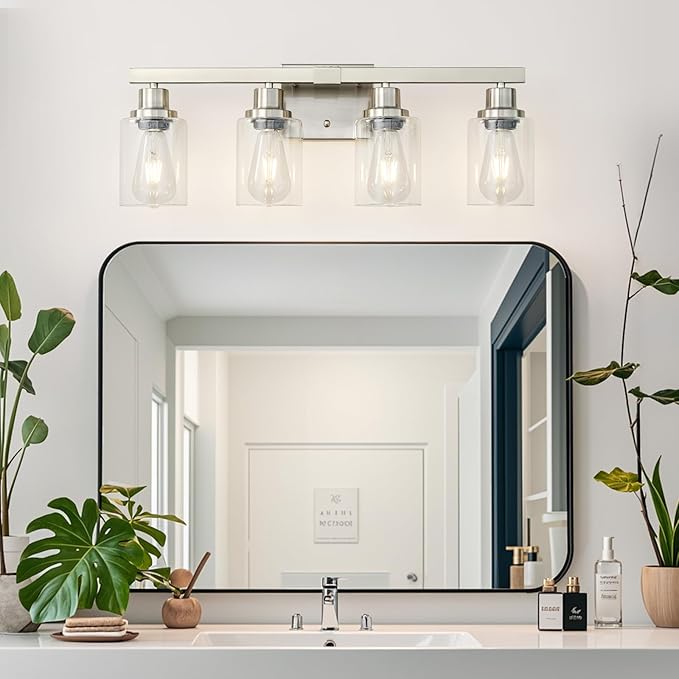 Bathroom Vanity Light, 4-Light Nickel Modern Matte Wall Sconce Lighting - Image 2