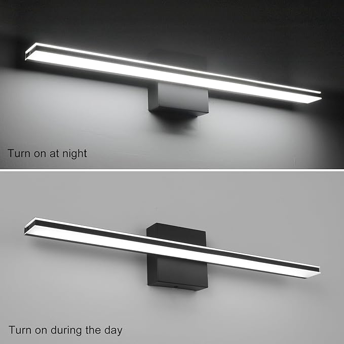 Black Vanity Light Fixture 24 Inch Bathroom Lamps Over Mirror 14W Modern Bath - Image 8