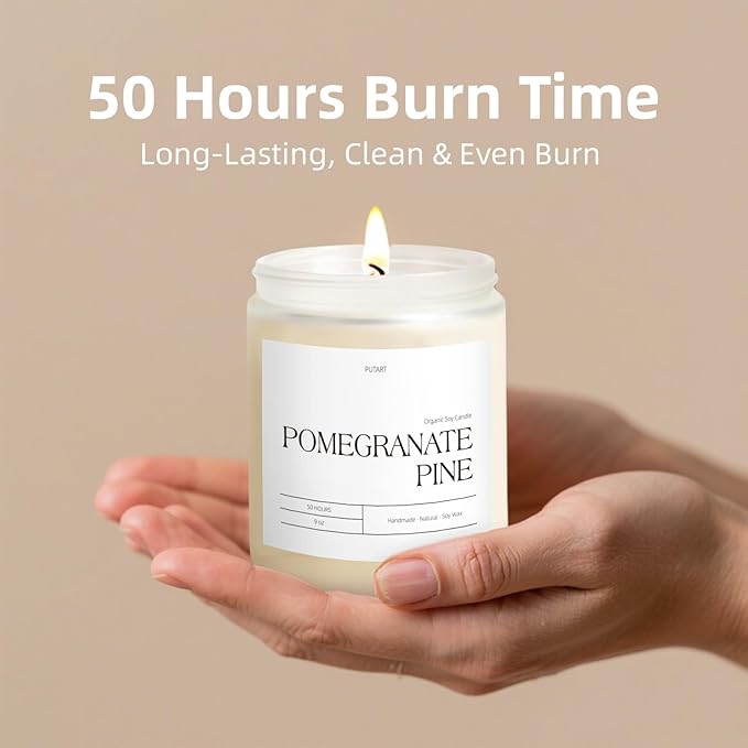 Pomegranate Pine Candles for Home Scented, 9oz Natural Soy Aromatherapy Non - Image 4