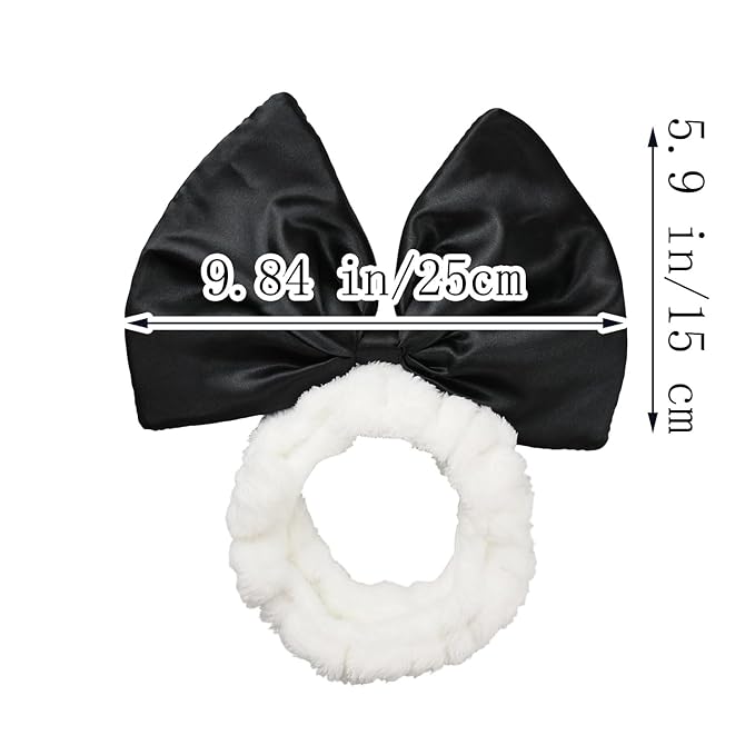 JIAHANG Large Bow Facial Spa Headband, Skincare Making Up Satin Bow Hairband - Image 2