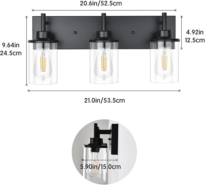 GoYeel Vanity Lighting Fixtures, Matte Black Bathroom Light Fixtures 3-Light - Image 3