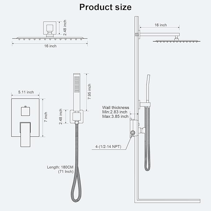 FPXRNG Black Shower Faucet Set, Rainfall Shower System - Image 7