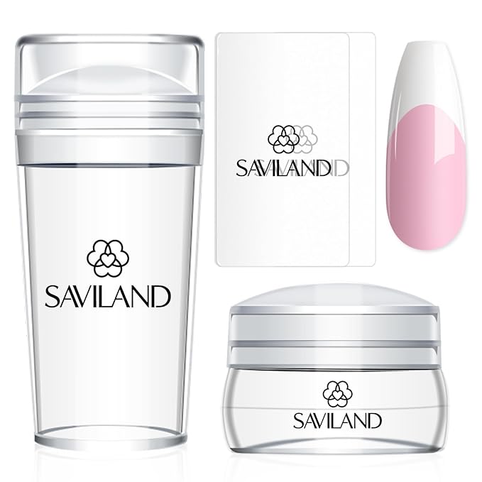 Saviland French Tip Nail Stamp: 4PCS Nail Art Stamper Kit Clear Silicone Nails by SAVILAND