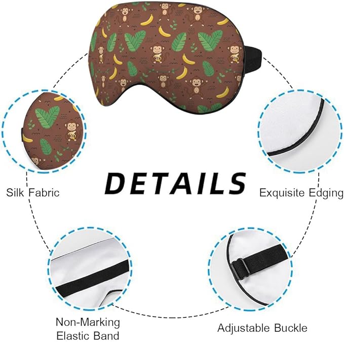 Cute Monkey Silk Sleep Mask, Adjustable Elastic Strap, Animal Banana Palm Leaf - Image 3