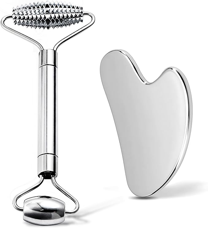 Gua Sha Facial Tools and Face Roller Set, Stainless Steel Facial Sculpting Eyes by Unknown