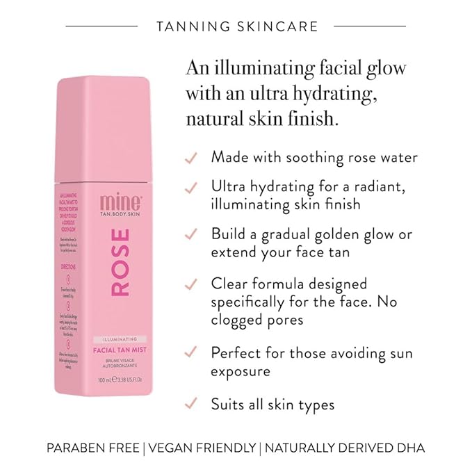 Minetan Rose Face Tan Mist | Clear Facial Self Tanning Spray | Gradual Daily - Image 3