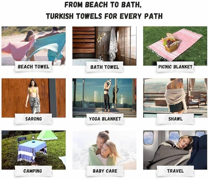 Bazaar Anatolia Turkish Beach Towel – 100% Cotton, Quick Dry, Sand Free Swim - Image 4