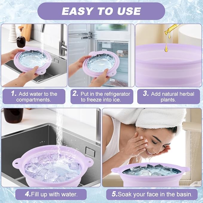 Face Bowl for Ice with Built-In Ice Tray, Collapsible Silicone Facial Ices Bath - Image 6