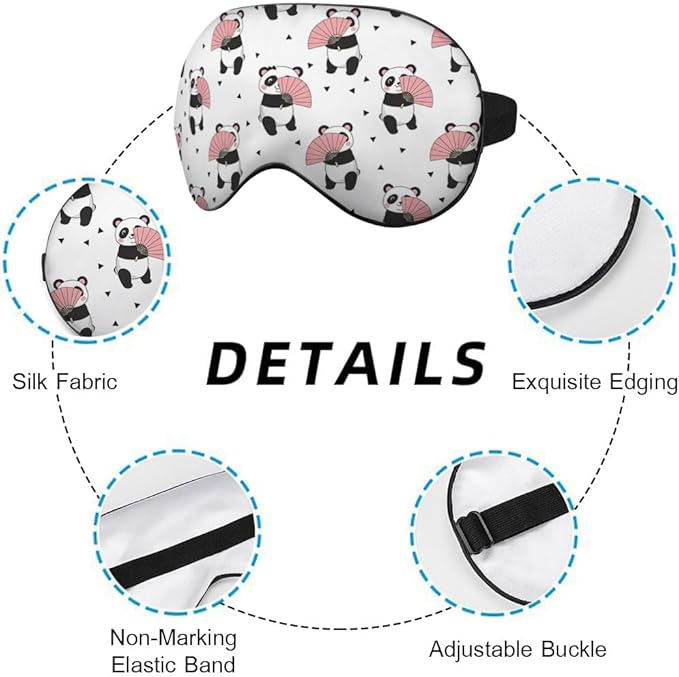 Cute Panda Bears Silk Eye Mask Sleep Mask Dandelion Pink Flower Cute Cartoon - Image 3