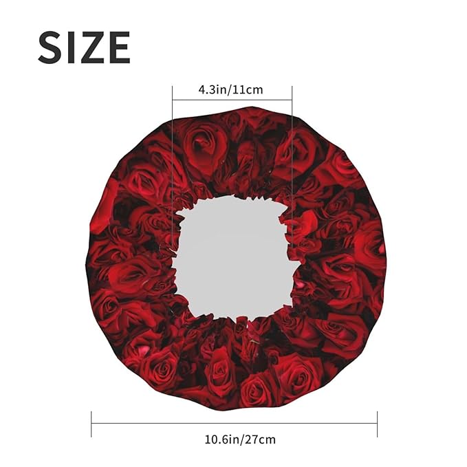 Red Rose Flowers Shower Cap For Women Reusable Waterproof Double Layers Bath - Image 5