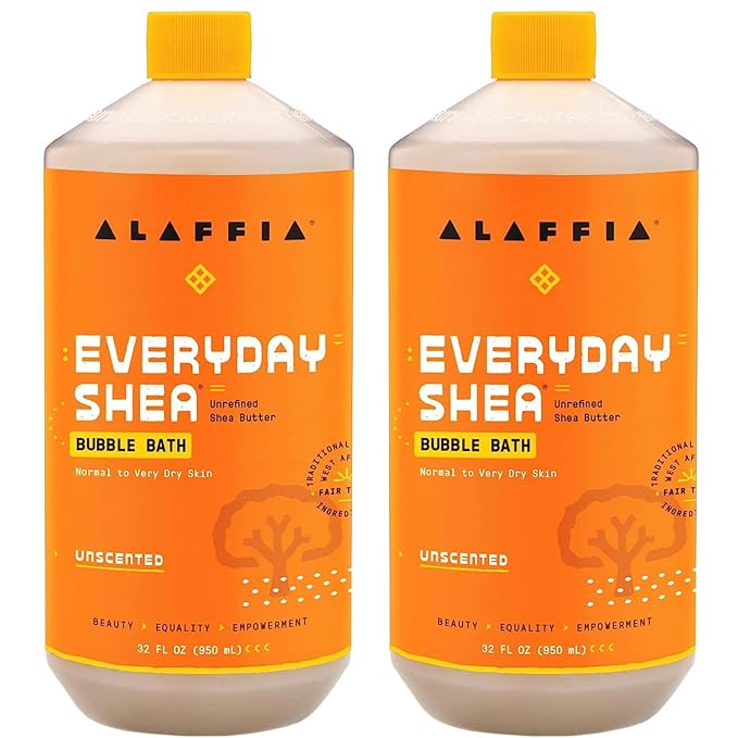 Alaffia Bubble Bath, Unscented 2-Pack – Long-Lasting Bubbles by Alaffia