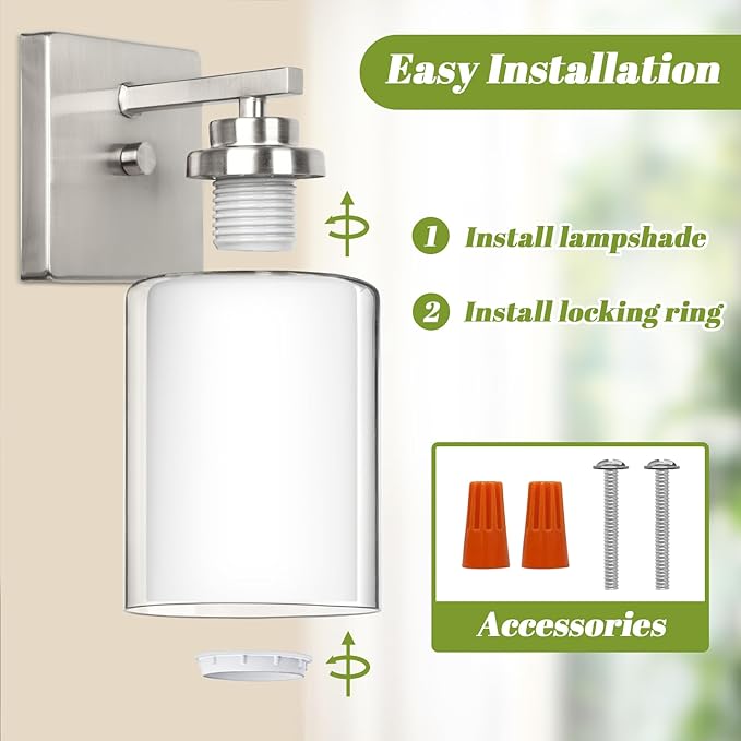 Set of 2 Wall Sconces for Bathroom, Modern Vanity Light Fixtures, Nickle Wall - Image 5