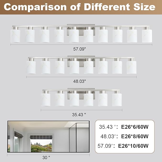 8-Light Bathroom Light Fixtures, Modern Vanity Lights, Brushed Nickel Metal - Image 3