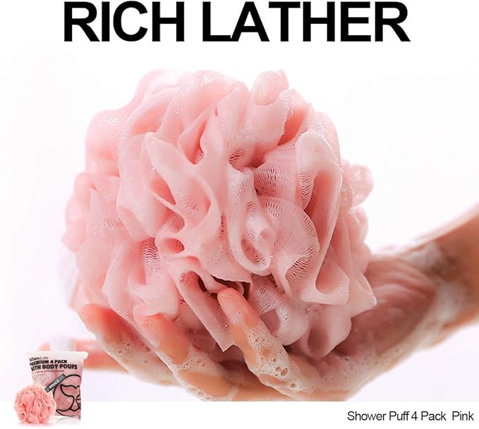 Loofah Sponge Bath Sponge for Women Men 4 Pack - Image 2