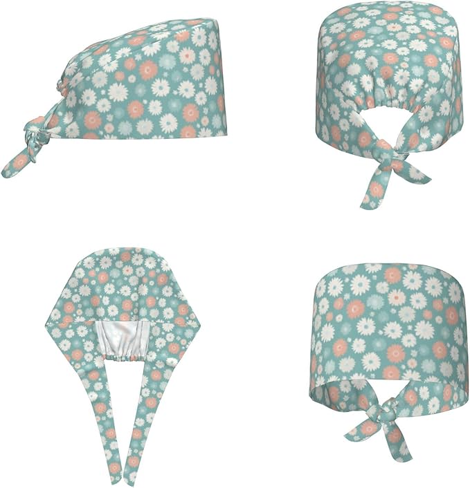 Scrub Cap for Women and Men Boho Black Leaf Pattern Adjustable Breathable - Image 2