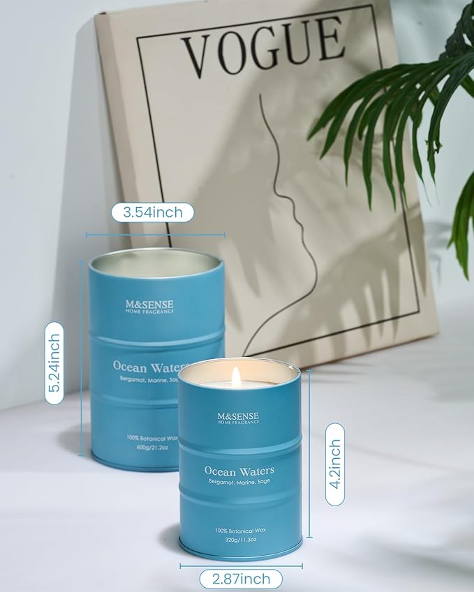 M&SENSE Ocean Waters Scented Candles Large Beach Candle, Summer Soy Candles - Image 6