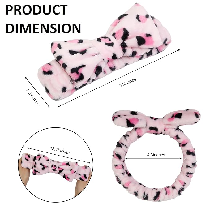 Huachi Pink Leopard Soft Microfiber Spa Headbands - Image 2