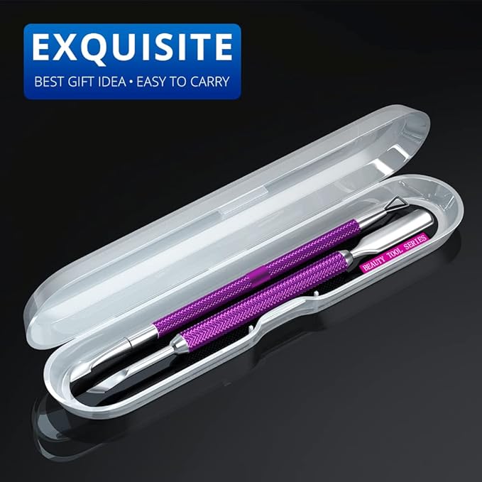 2PCS Metal Deep Purple Cuticle Pusher and Cutter Remover Salon Quality - Image 4