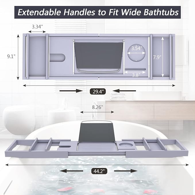 Domax Bathtub Caddy Tray Expandable Bamboo Tub Tray - Image 3