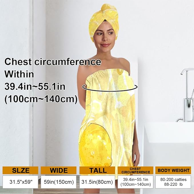 Women’s Citrus Lemon Bath Towel and Hair Wrap Set, Quick-Dry Soft Absorbent - Image 3