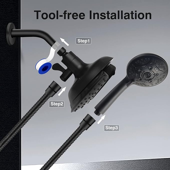Shower Head with Handheld High Pressure: 2-IN-1 Shower Head with 7.2" Rainfall - Image 7