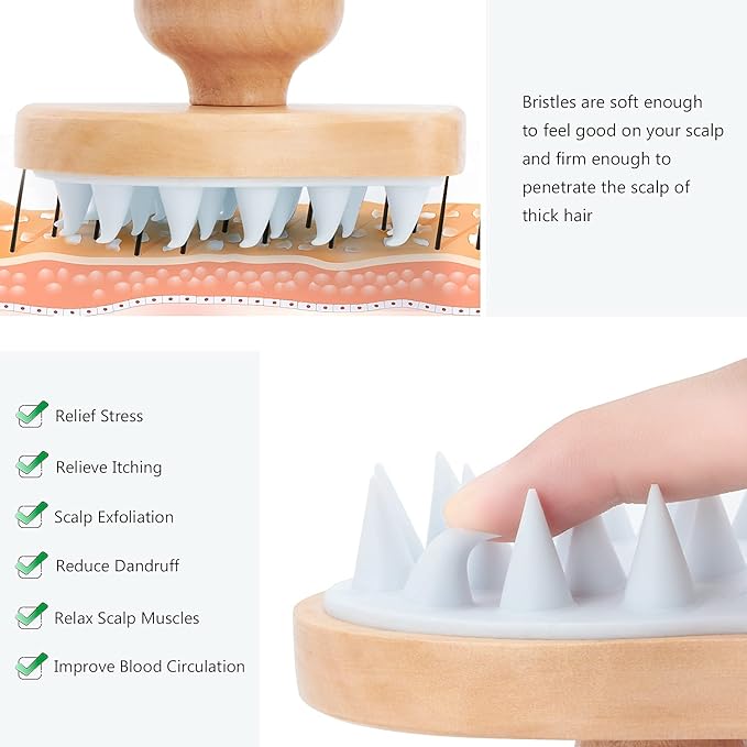 Hangerspace Scalp Massager Shampoo Brush, Wooden Wet and Dry Hair Scalp Care - Image 7