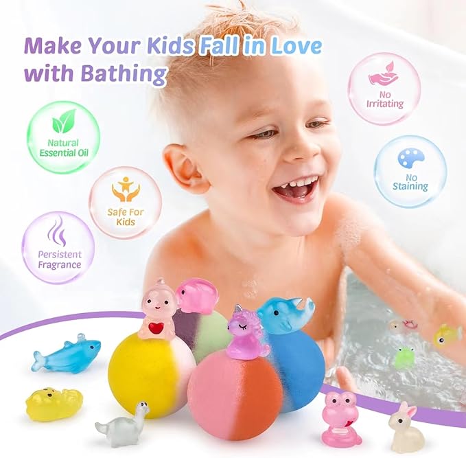 Bath Bombs for Kids with Toy Inside, Animal and Ocean Surprise Inside, Handmade - Image 4
